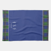 Linge De Cuisine Tartan bleu Plaid Nom Customisé Monogramme (Horizontal)