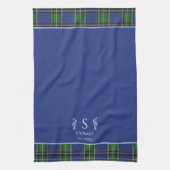 Linge De Cuisine Tartan bleu Plaid Nom Customisé Monogramme (Vertical)