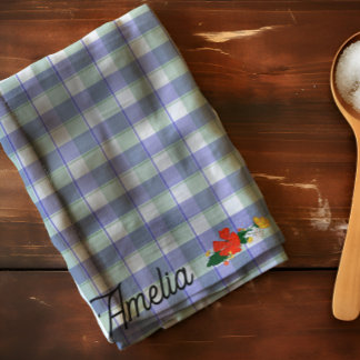 Linge De Cuisine Tartan bleu vert nom de motif de fleur sauvage sim