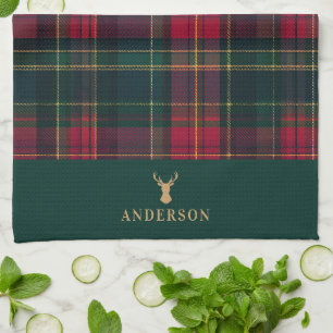 Linge De Cuisine Tartan Élégant Plaid Joyeux Noël Nom de Famille