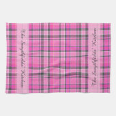 Linge De Cuisine Tartan gris rose personnalisé (Horizontal)