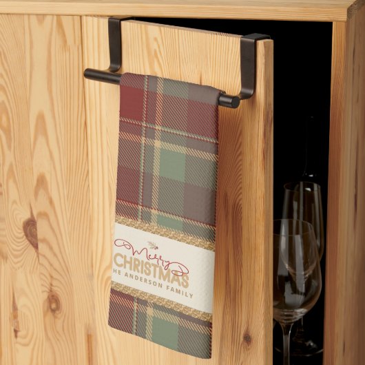 Linge De Cuisine Tartan Merry Christmas Gold Frame ID1141A (Pliage en tiers)