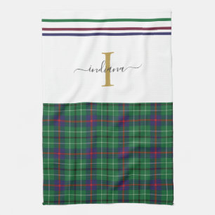 Linge De Cuisine Tartan Monogramme Script Plaid Rustique Personnali