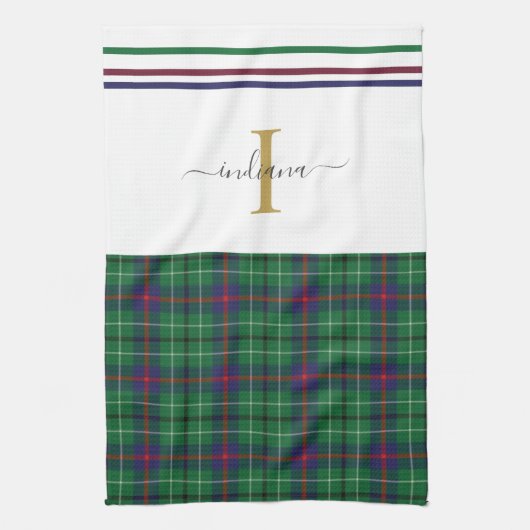 Linge De Cuisine Tartan Monogramme Script Plaid Rustique Personnali (Vertical)