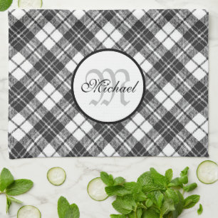 Linge De Cuisine Tartan motif Noël noir blanc Monogramme