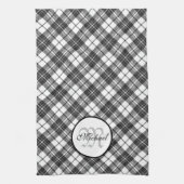 Linge De Cuisine Tartan motif Noël noir blanc Monogramme (Vertical)