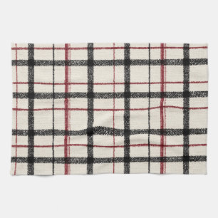 Linge De Cuisine Tartan neutre blanc noir et rouge