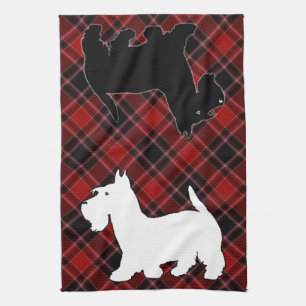 Linge De Cuisine Tartan noir et blanc rouge de Terrier d'écossais