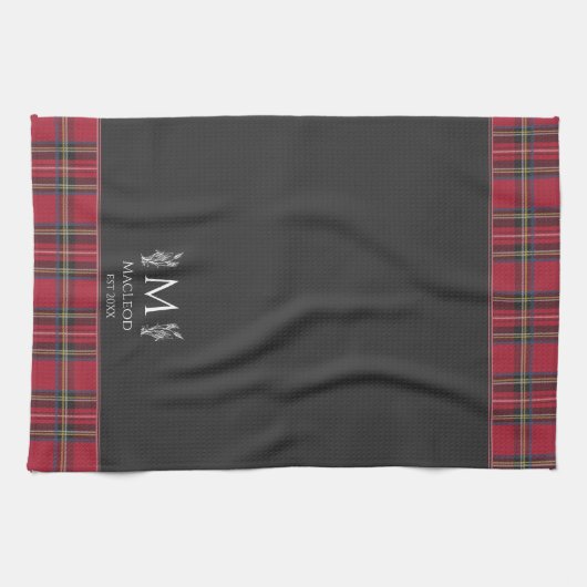 Linge De Cuisine Tartan rouge Personnalisé Monogramme Royaume-Uni N (Horizontal)
