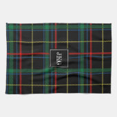 Linge De Cuisine Tartan vert noir moderne décoré d'un monogramme de (Horizontal)