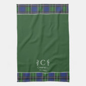 Linge De Cuisine Tartan vert Plaid Nom personnalisé Monogramme (Vertical)