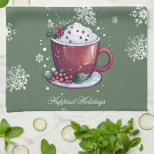 Linge De Cuisine Tasse de chocolat chaud de Noël   Vert