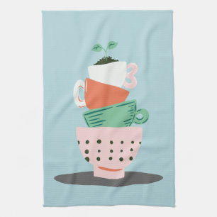Linge De Cuisine Tasses et Plante d'art moderne empilés