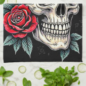 Linge De Cuisine Tatouage Rose du crâne (Plié)