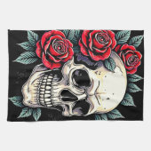 Linge De Cuisine Tatouage Rose du crâne (Horizontal)