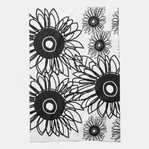 Linge De Cuisine Tatouage Tournesol Floral Noir Blanc Tatouage Fleu