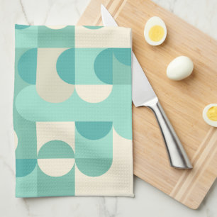 Linge De Cuisine Taupe Beige Turquoise Blue Mint Cercles verts Moti
