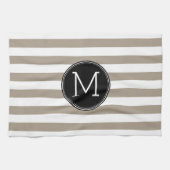 Linge De Cuisine Taupe et blanc Motif rayé noir Monogramme (Horizontal)