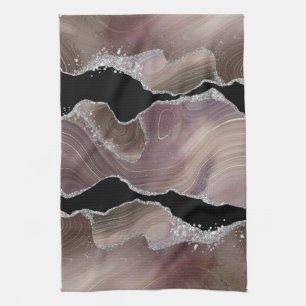 Linge De Cuisine Taupe Moderne & Agate Noire Ton Terreux Argenté
