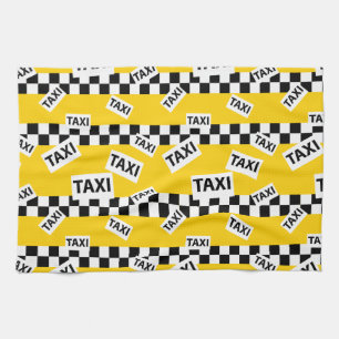 Linge De Cuisine Taxi jaune cabine Chèque noir et blanc chauffeur d