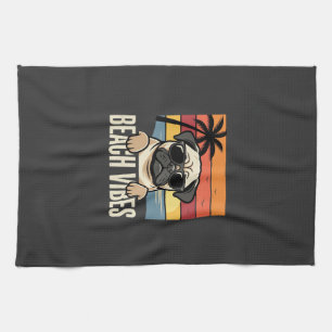 Linge De Cuisine Tchiens de Pug ambiance de plage Coucher de soleil
