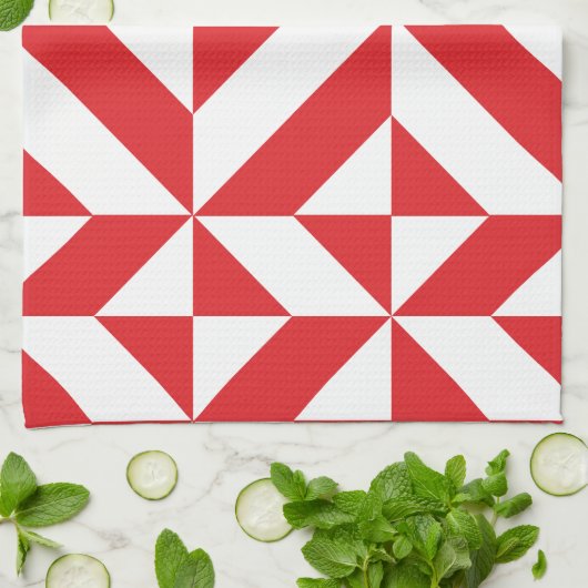 Linge De Cuisine Tchry Red Geometric Deco Cube Pattern (Plié)