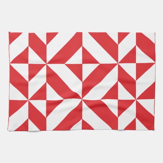Linge De Cuisine Tchry Red Geometric Deco Cube Pattern (Horizontal)