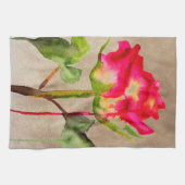 Linge De Cuisine Tea hybride Rose aquarelle moderne fleurie art (Horizontal)