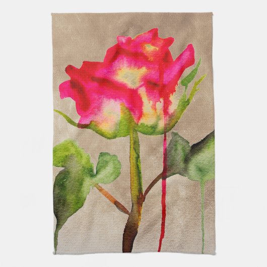 Linge De Cuisine Tea hybride Rose aquarelle moderne fleurie art (Vertical)