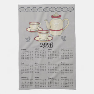 Linge De Cuisine Tea Towel Calendar 2026 Tasses et théière