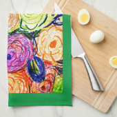 Linge De Cuisine Tea Towel Green Rosas (Quart Plié)