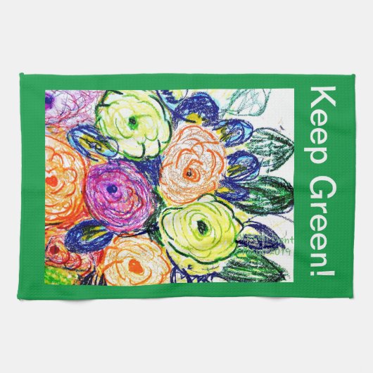 Linge De Cuisine Tea Towel Green Rosas (Horizontal)