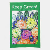 Linge De Cuisine Tea Towel Green Rosas (Vertical)