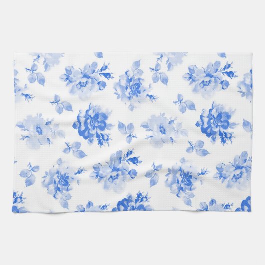 Linge De Cuisine Tea Towel in delft blue roses (Horizontal)