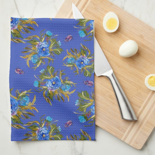 Linge De Cuisine Tea Towel With Hand-Painted ink Florals (Quart Plié)
