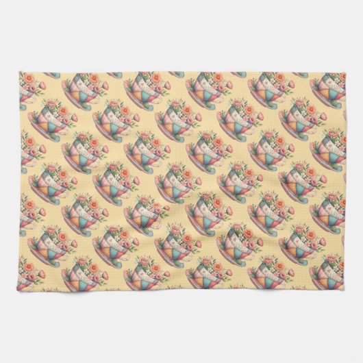 Linge De Cuisine Teacup Patchwork avec Fleurs Whimsical (Horizontal)