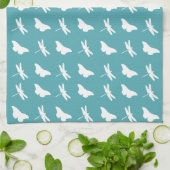 Linge De Cuisine Teal and White Butterfly and Dragonfly Pattern (Plié)