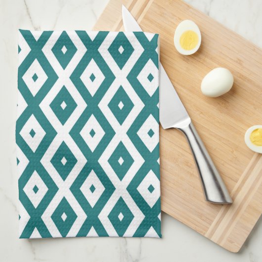 Linge De Cuisine Teal and white diamond pattern (Quart Plié)