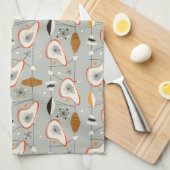 Linge De Cuisine Teal géométrique et motif bleu (Quart Plié)