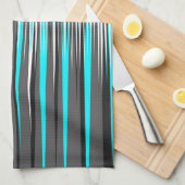 Linge De Cuisine Teal, gris, blanc, et rayures de noir (Quart Plié)