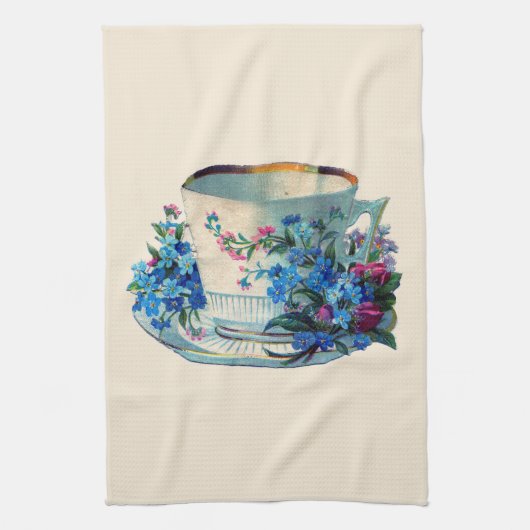 LINGE DE CUISINE TEATOWEL : TEACUP VINTAGE AVEC FLEURS (Vertical)