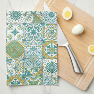 Linge De Cuisine Teintes méditerranéennes/ carreaux d'azulejo