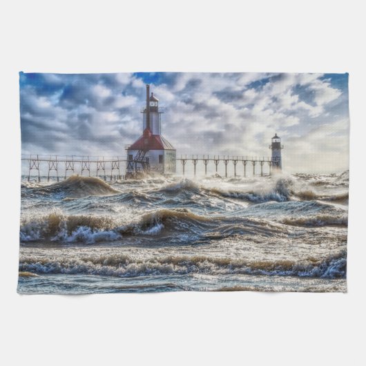 Linge De Cuisine Tempête Au Phare St Joseph (Horizontal)