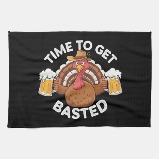 Linge De Cuisine Temps To Get Basted Funny Beer Thanksgiving Turkey (Horizontal)