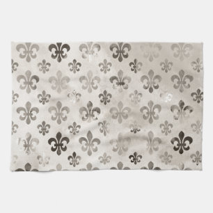 Linge De Cuisine Tendance Argent Gray Fleur De Lis Motif