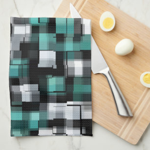 Linge De Cuisine Tendance Turquoise Vert Bleu Noir Blanc Abstrait P