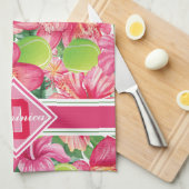 Linge De Cuisine 🌺 🌴 tennis tropical avec hibiscus, nom (Quart Plié)