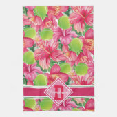 Linge De Cuisine 🌺 🌴 tennis tropical avec hibiscus, nom (Vertical)