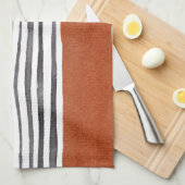 Linge De Cuisine Terracotta et rayures blanches noires   (Quart Plié)
