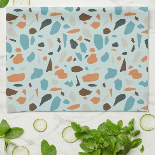 Linge De Cuisine Terrazzo bleu Motif (Plié)